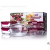 高檔保鮮盒湯煲彩盒套裝 鋼化玻璃保鮮碗雙耳煲微波適用